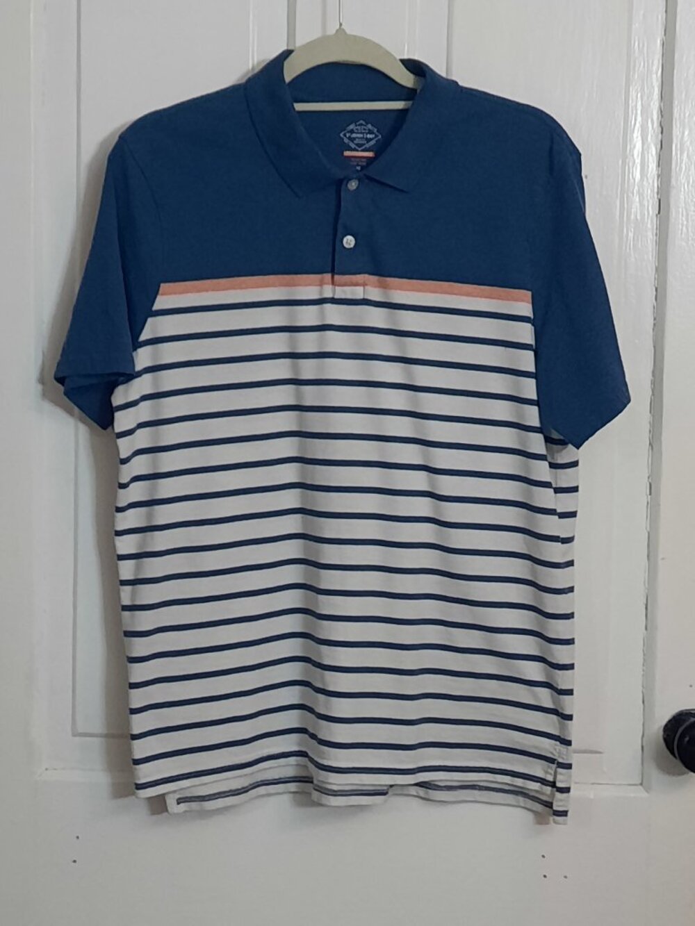St. John's Bay Performance Polo Golf Shirt Men’s Size M Blue Striped Quick Dri